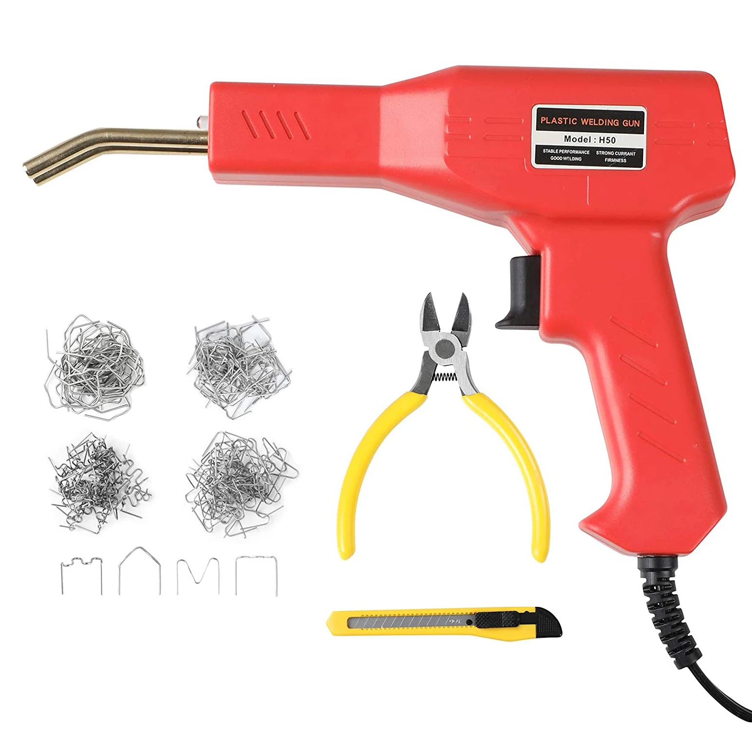 

Power 50W Hot Stapler Plastic Welder Gun Welding Tools Kit with 200PCS 4 Types Staples for Plastic Repairing