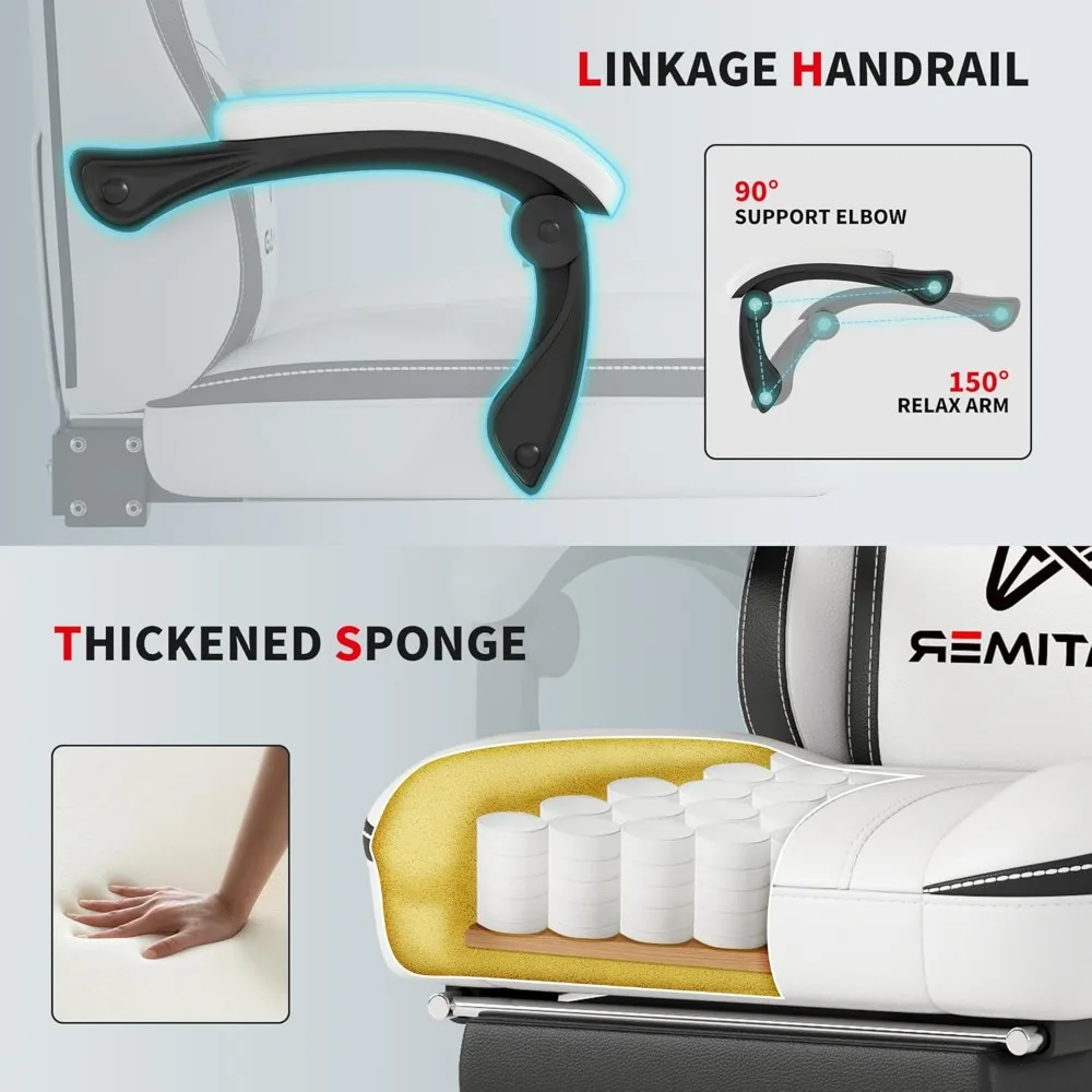 Ergonomic Gaming Chair with Footrest, Breathable PU Material, Headrest and Lumbar Support for Comfortable Gaming Sessions