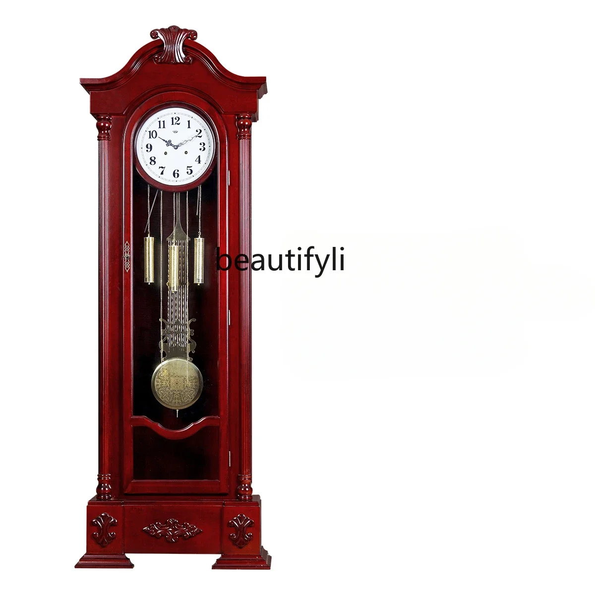 

R Large European floor clock living room solid wood carving flower mechanical clock atmosphere classical clock R