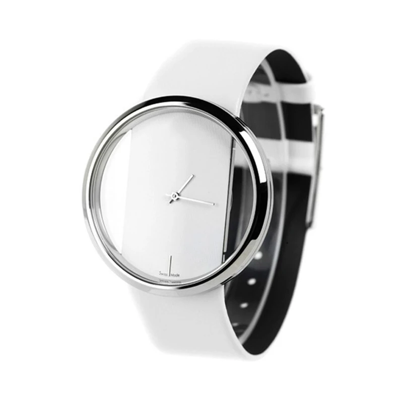 Fashion Unique Double Hollow Watches Women Minimalism Simple Watches White Leather Strap Quartz Wristwatches Ladies Reloj Mujer