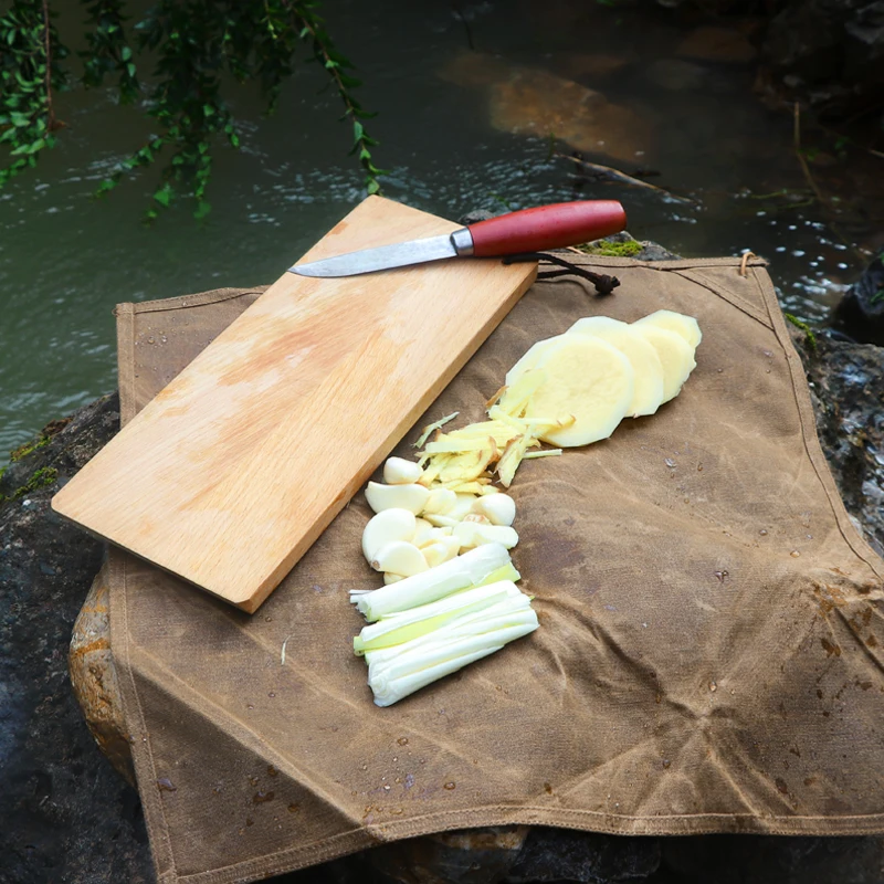 Bushcraft Outdoor Camping Solid Wood Double-sided Food Tray Portable Mini Chopping Block Cutting Board Waterproof Oil Wax Canvas