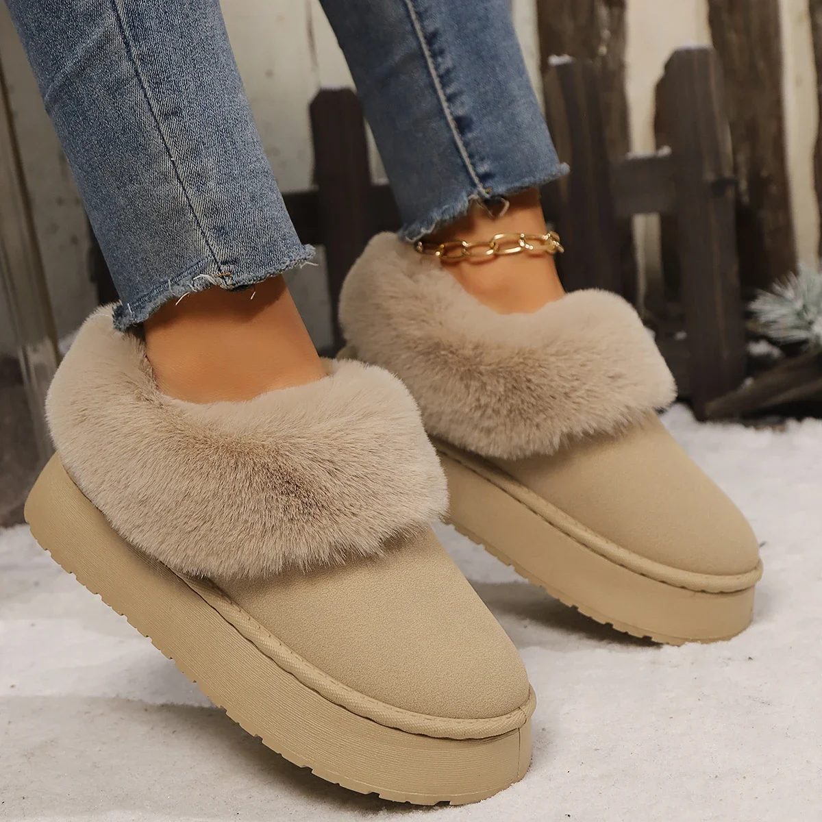 

2024 New Warm Boots Women Winter Flats Shoes Short Plush Fur Ankle Snow Boots Casual Shoes Sport Suede Motorcycle Botas