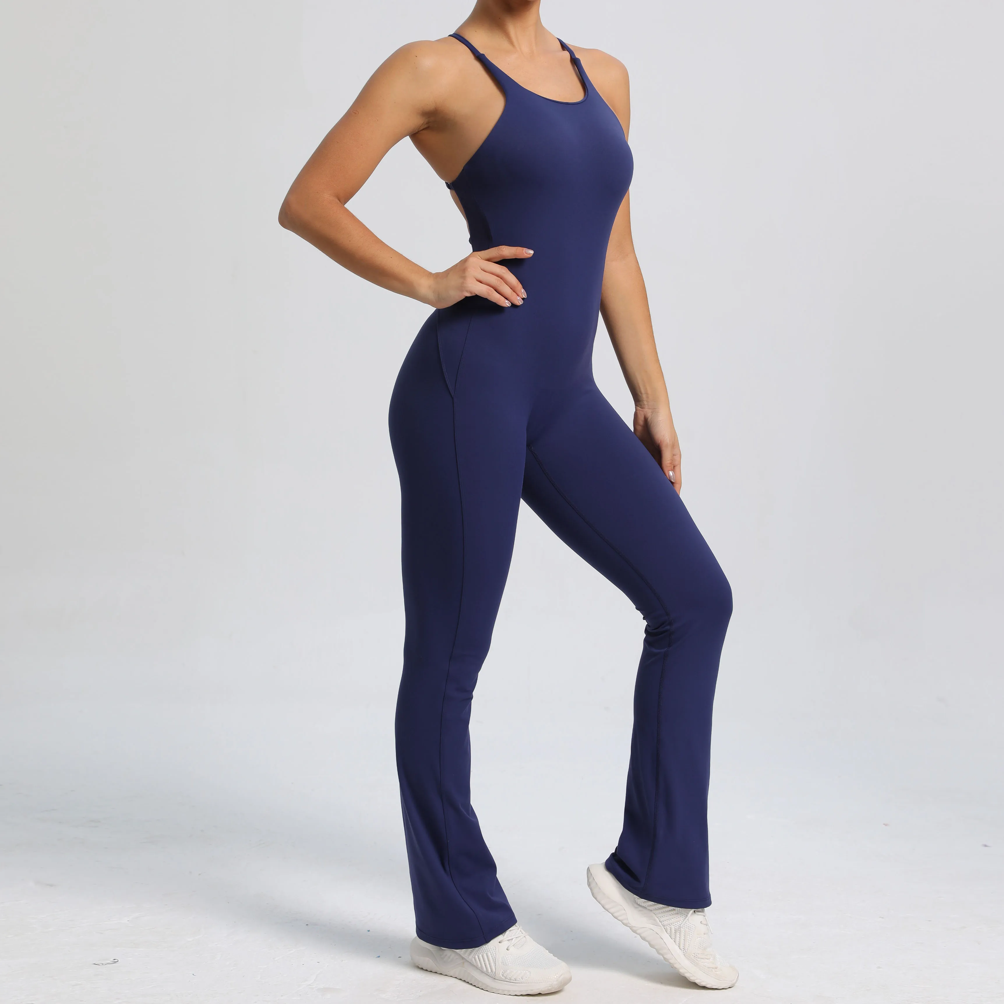 

Women Workout Jumpsuit One Piece Fitness Training Yoga Suit Butt Backless Gym Bodysuit Stretch Women Sport Flare Playsuit
