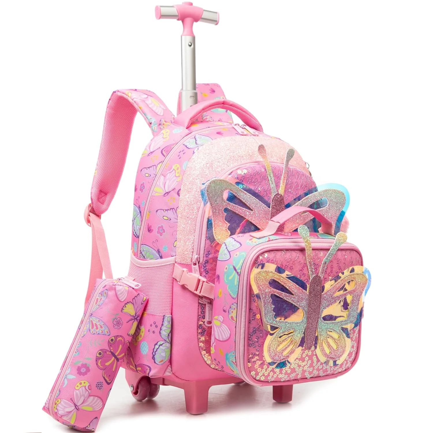 

Kids Rolling Backpack for Girl Carry on Travel Luggage with Wheels Trolley Wheeled Backpack Set for Student Suitcase with Roller