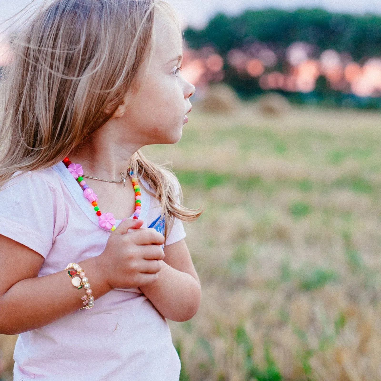 2 pçs crianças imitação de pérola pulseira menina frisado corrente de pulso adorável estilo festa de aniversário presente crianças pulseira