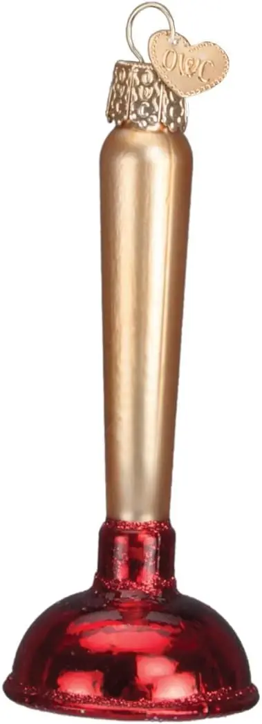 

Стеклянное выдувное украшение для елки: дизайн в виде туалетного вантуза для праздничного декора