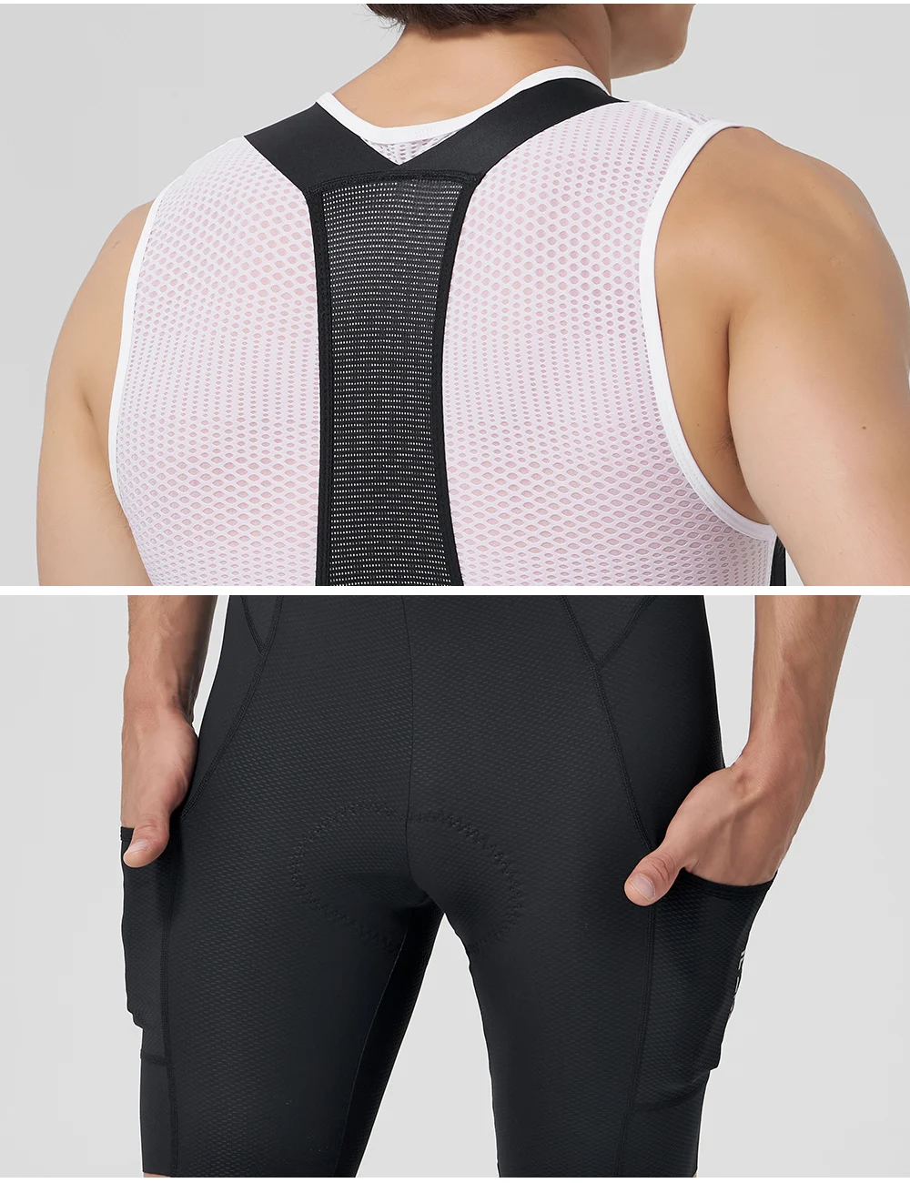 CHEJI Herren Radsport-Trägerhose mit Seitentaschen, nahtlosen, rutschfesten Beinmanschetten, gepolstert für 7 Stunden Fahrt auf Straßen- und MTB-Fahrrädern. – Detail 29