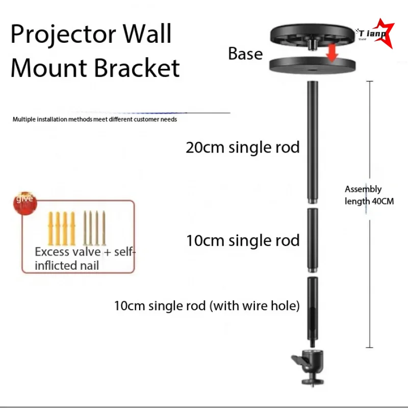 Aluminum Alloy Retractable Ceiling Projector Mount 10-40cm Concealed Wiring Heavy-Duty Anti-Vibration Holder For XGIMI Jmgo