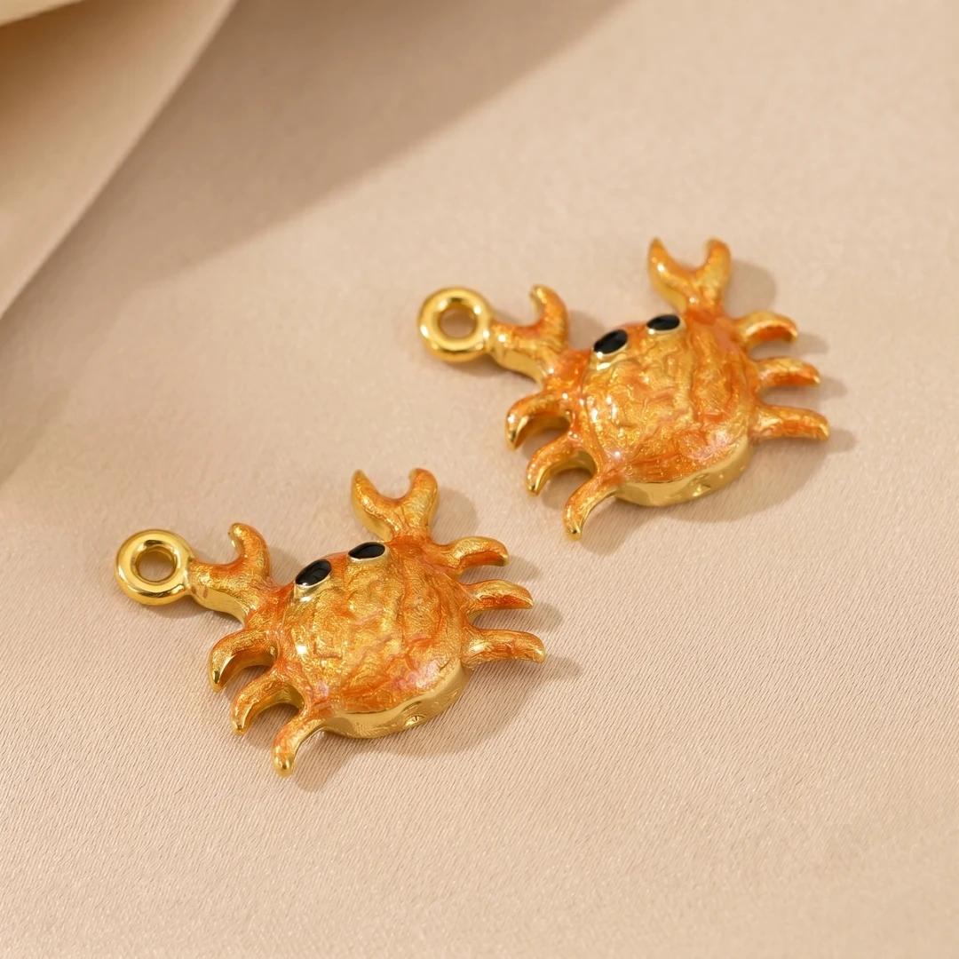 5 Stück Edelstahl Gold Emaille Niedliche Krabben- und Seestern-Anhänger für DIY Kinder-Schmuckherstellung Zubehör Halskette Anhänger Ohrringe – Detail 6