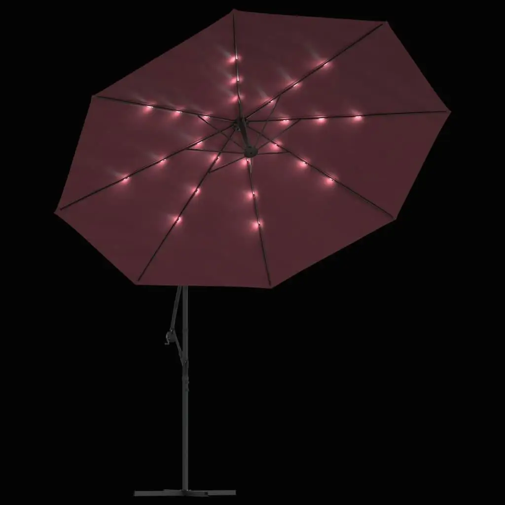 137,8'' bordeauxrode cantilever tuinparasol met verlichting - stijlvolle buitenparaplu