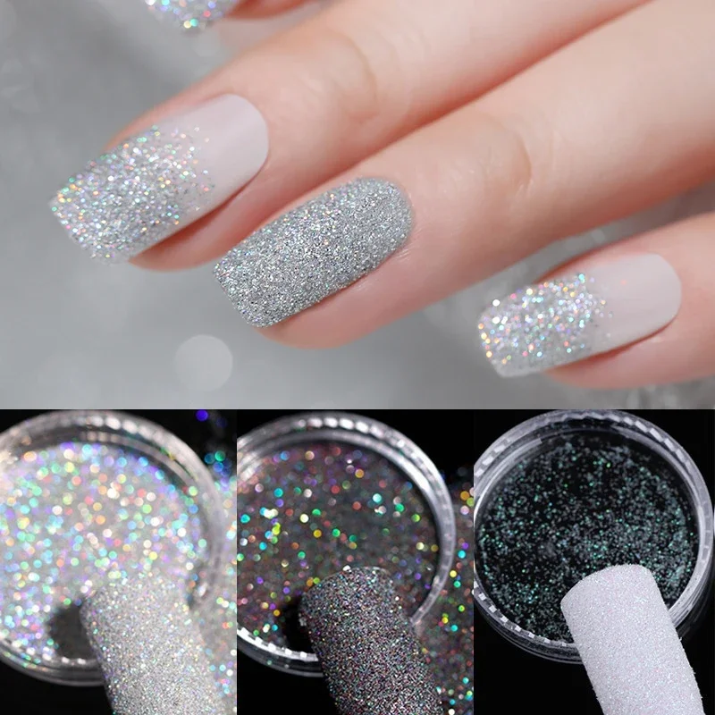 iridescent Nail Glitter Powder Silver Glitter Iridescent Flakes Sequins Super Shining Paillette Pigment Dust For Nails