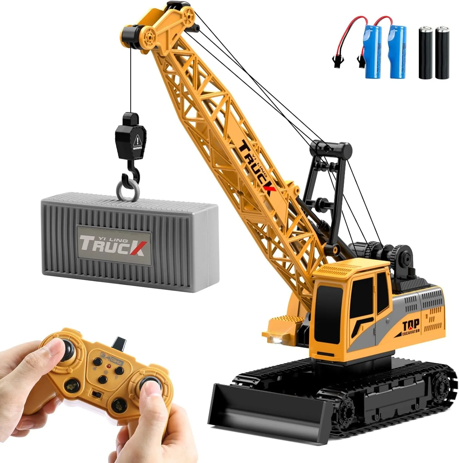 RC Crawler Crane Toy Alloy Remote Control Construction Vehicle Lifter with Hook Light Sound Engineering Car for Kids Boys