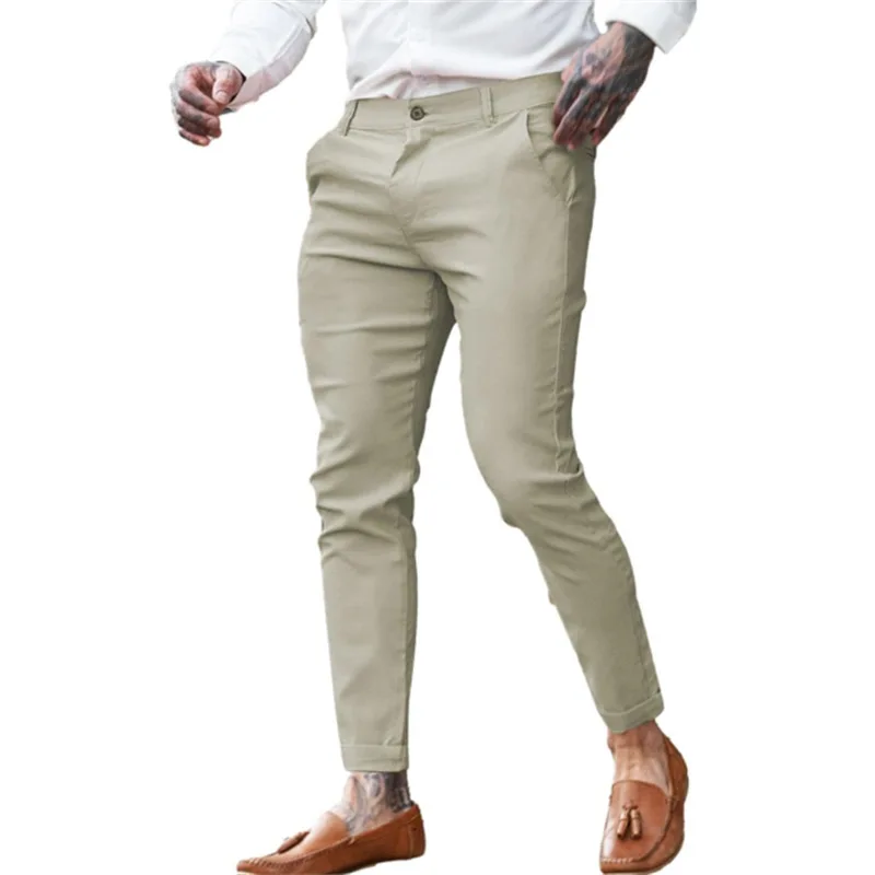 Pantaloni skinny a matita slim da strada per giovani alla moda elasticizzati in cotone twill da uomo
