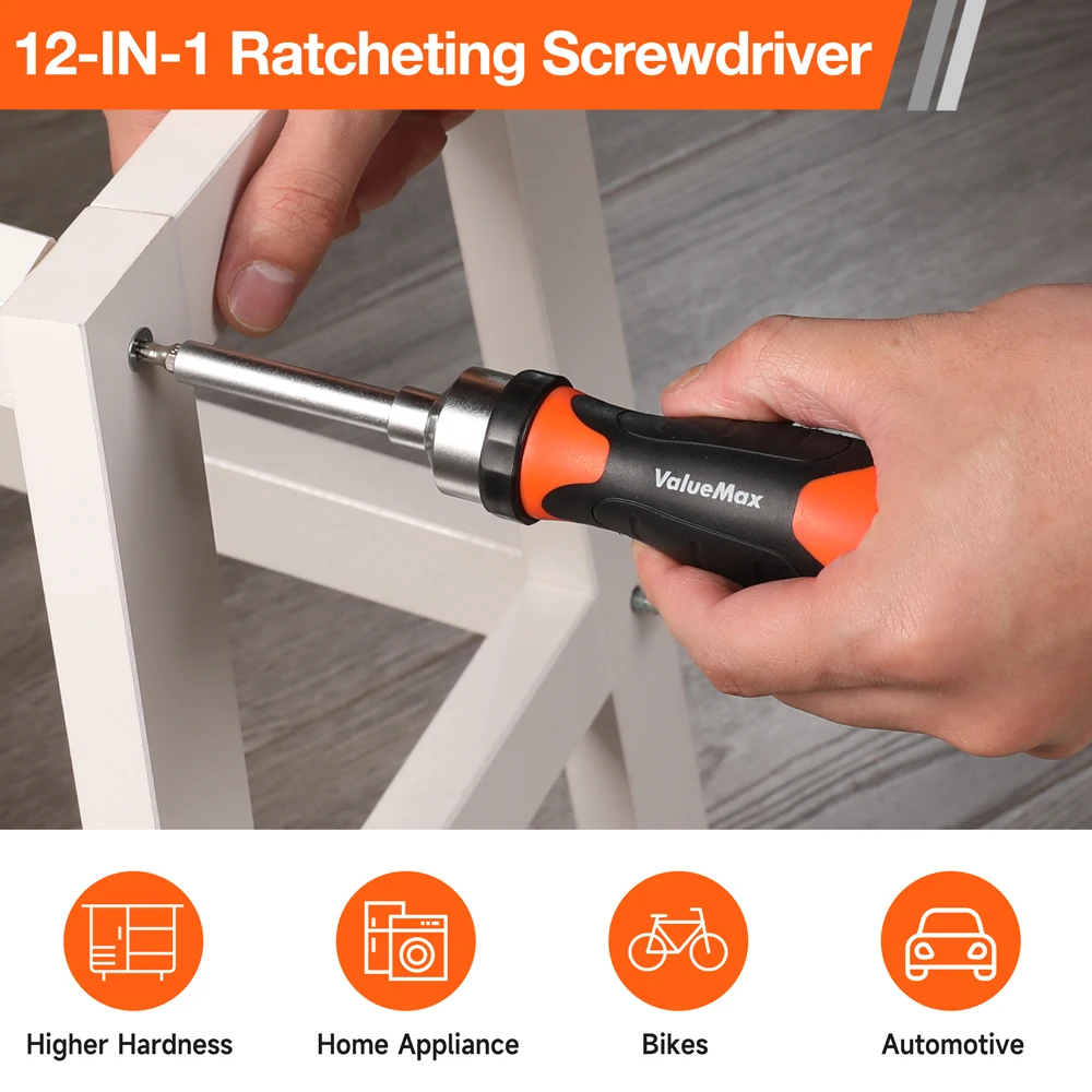 ValueMax 12 in 1 Ratcheting Multi-Bit Screwdriver Set Magnetic Screwdriver Kit Precision Bits PH2 Ratchet Screwdriver Bit Set