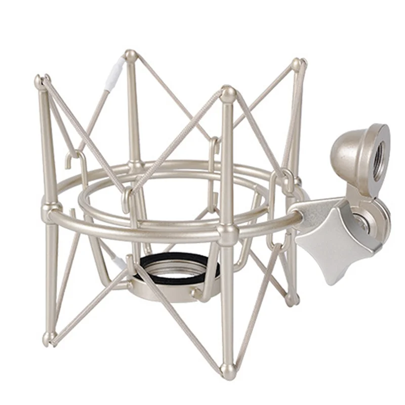 Microphone Shock Mount Adjustable Mount Recording Mic Stand Metal Bracket Pod Microphone Stand (Champagne Gold)