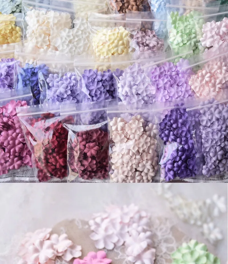100PCS.Mini Satin Petals Diameter of 2.2CM,Simulated Flower Hair Accessories, Earrings,Children\'s Clothing DIY Accessories