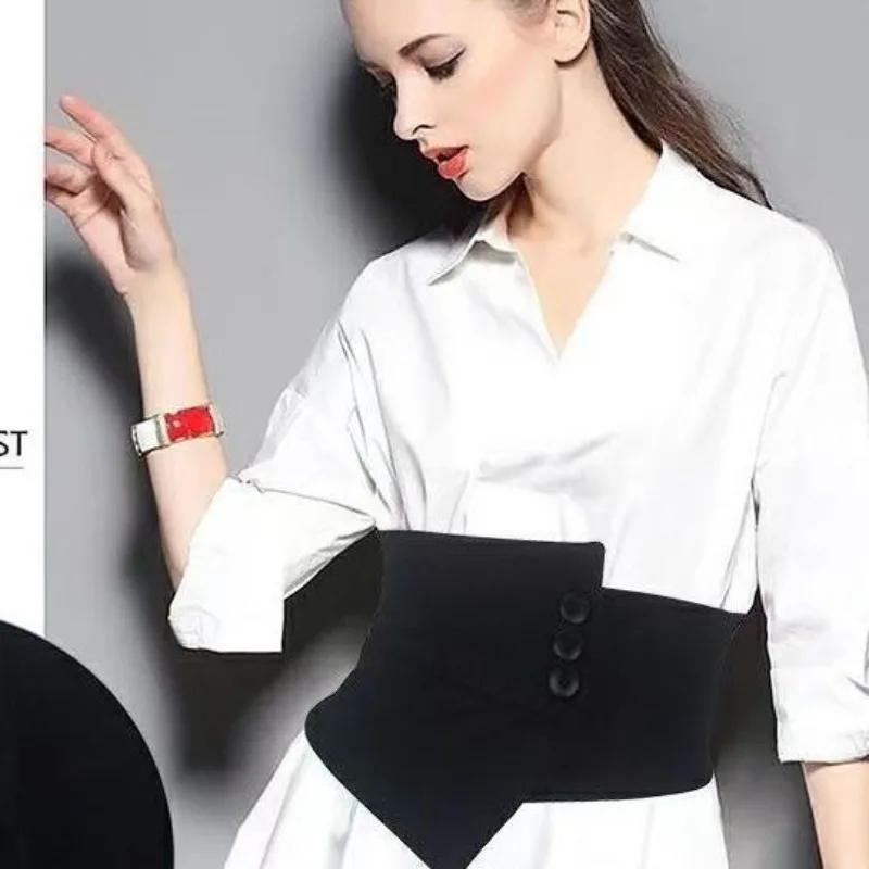 Sigillo in vita skinny nero per camicia esterna da donna Decorazione Abito elastico retrò versatile Cintura larga a vita alta