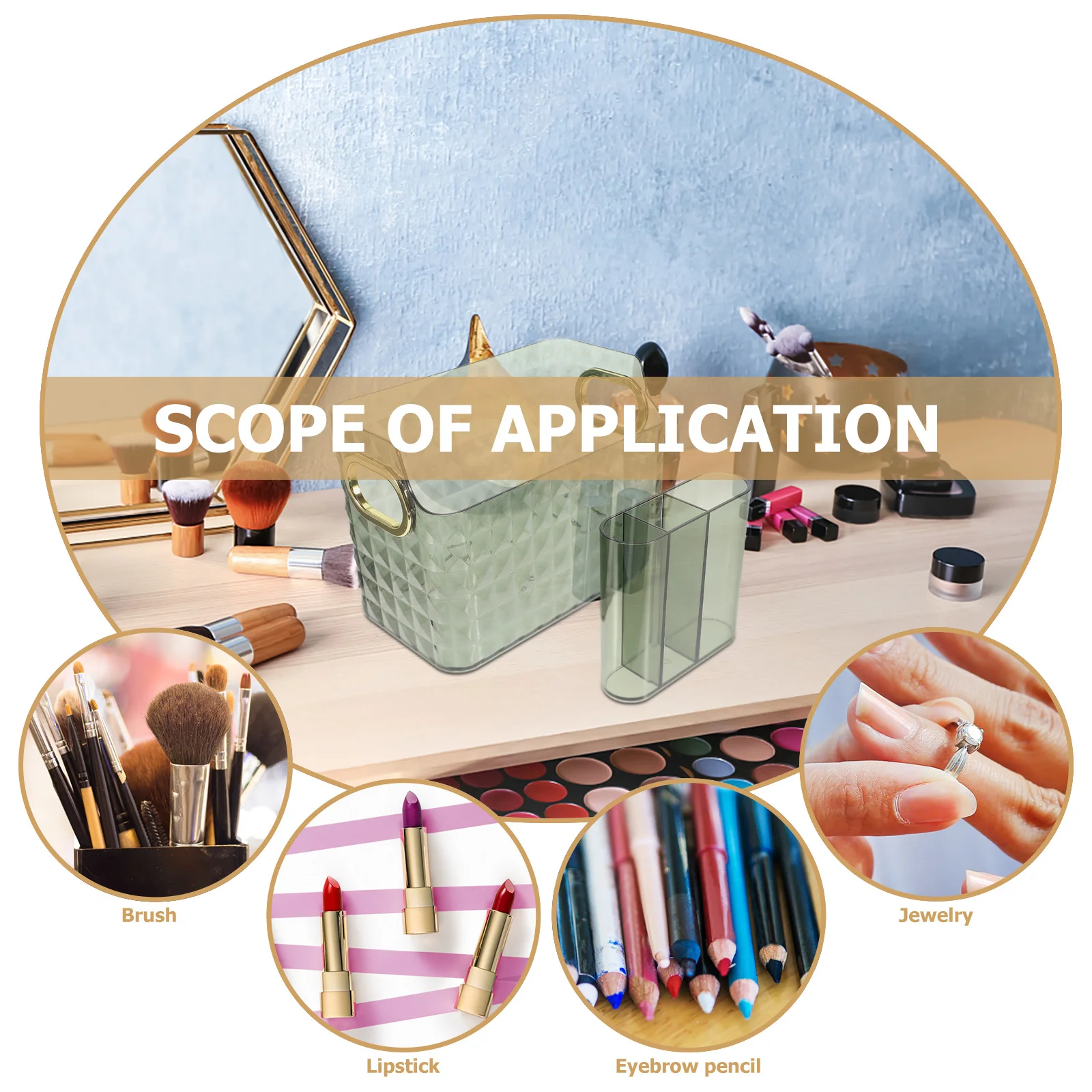 

Large Organizer Box with Diamond Texture Premium Pe Makeup Brush Holder for Desktop Storage Multifunctional Vanity