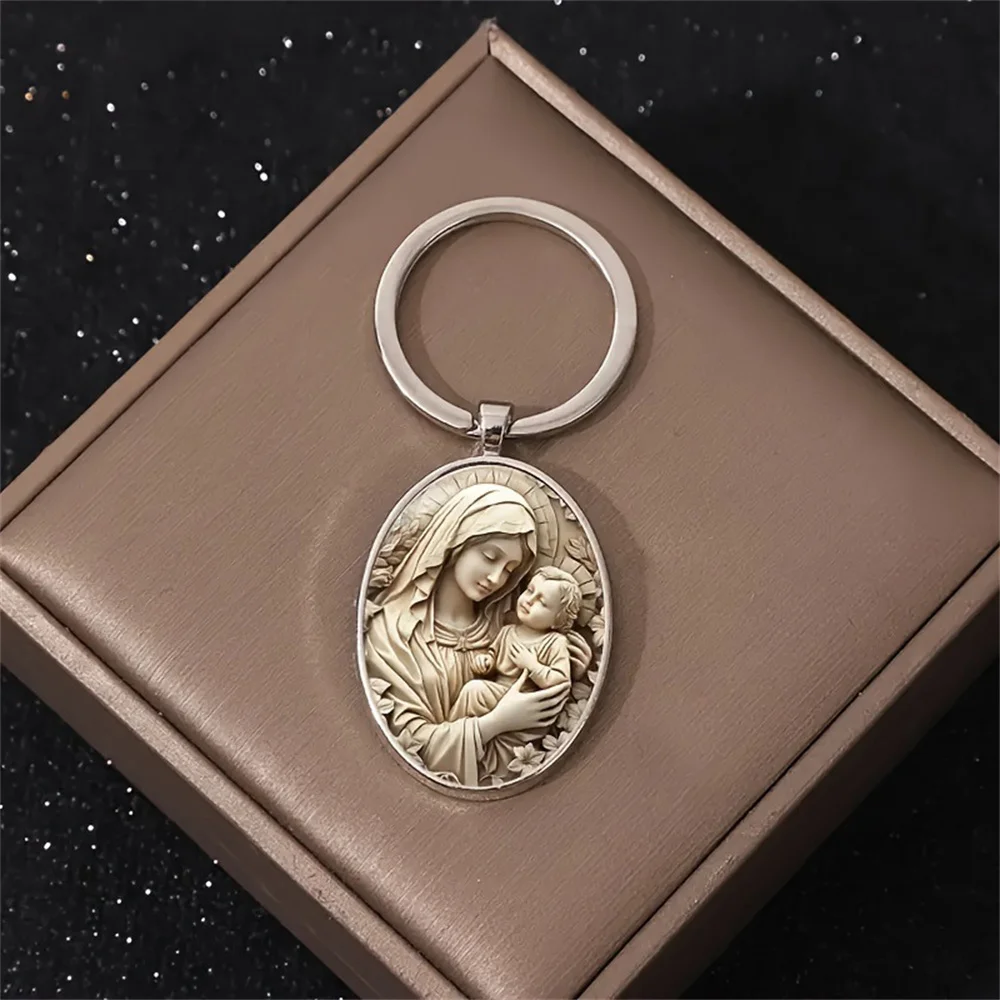 1Pcs Retro Virgin Mary Alloy Keychain - Unique Design of Religious Time Gem Suitable for Car Keys and Backpack Pendant Gifts