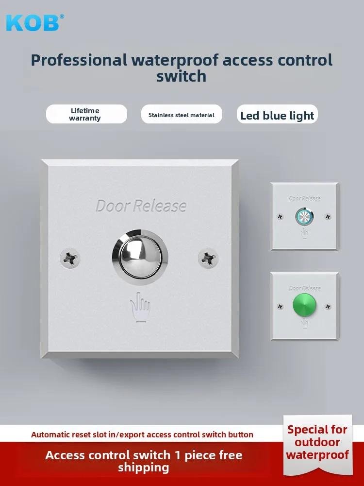 KOB access control button switch control panel electronic door waterproof aluminum alloy 86 type normally open reset switch