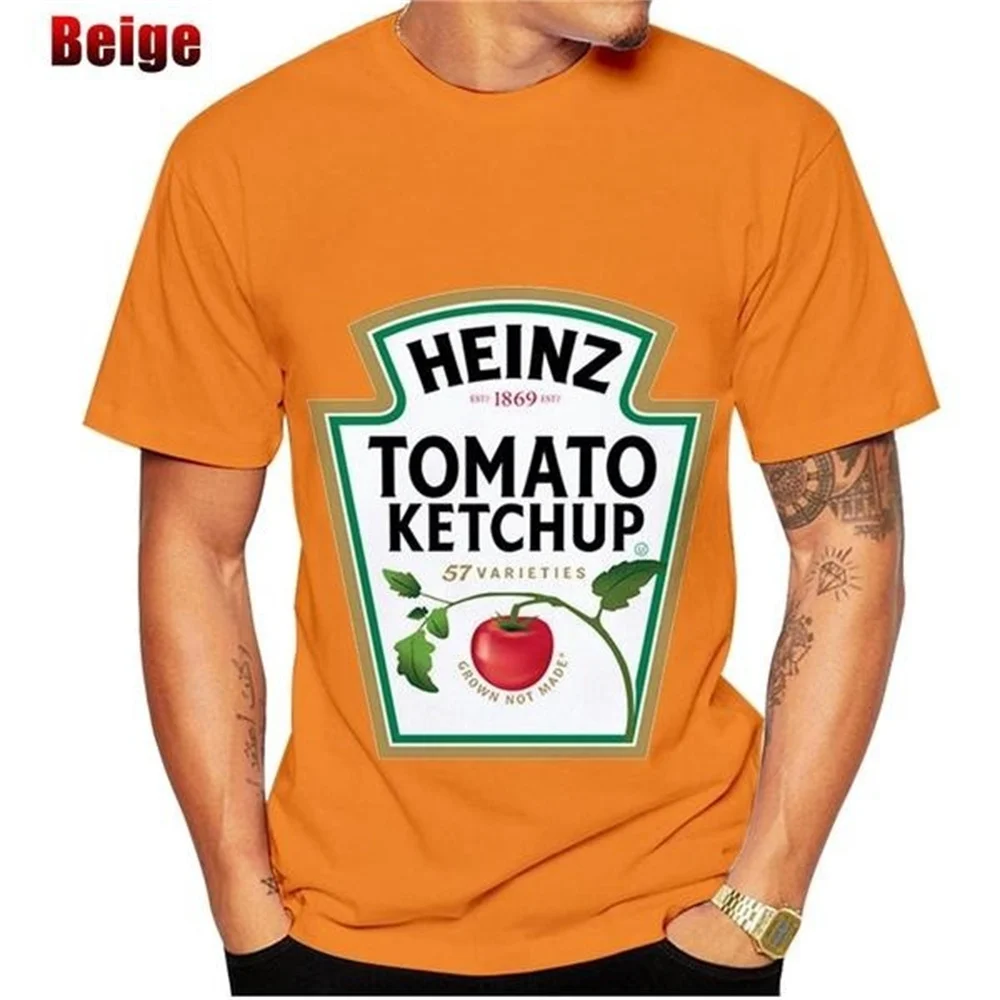 

3D New Fashion Summer Heinz Tomato Ketchup T-shirt Men's and Women's Street Casual Fashion Hip-hop Round Neck Shorts Sleeve Tops