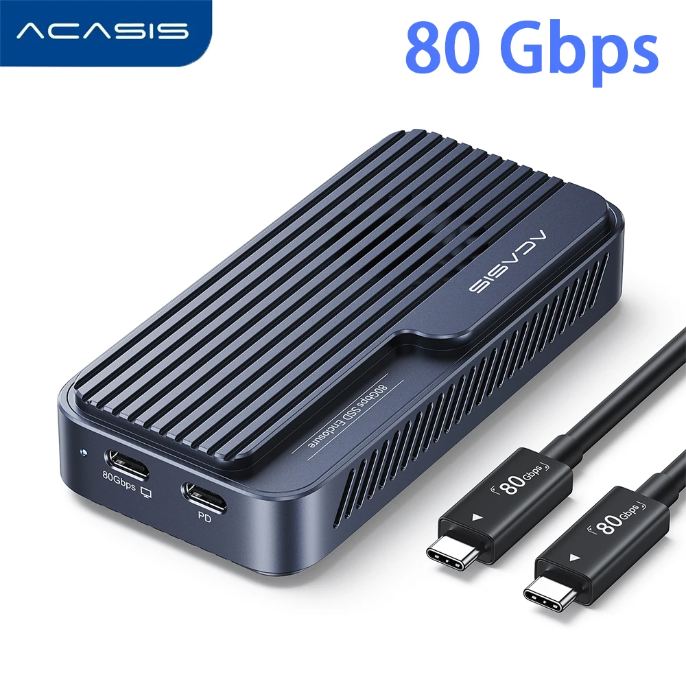 ACASIS 80Gbps M.2 NVMe SSD Enclosure Compatible Thunderbolt5/4/3 USB4 V2 For Macbook Pro Upgraded Cooling Fan PD 60W Charging