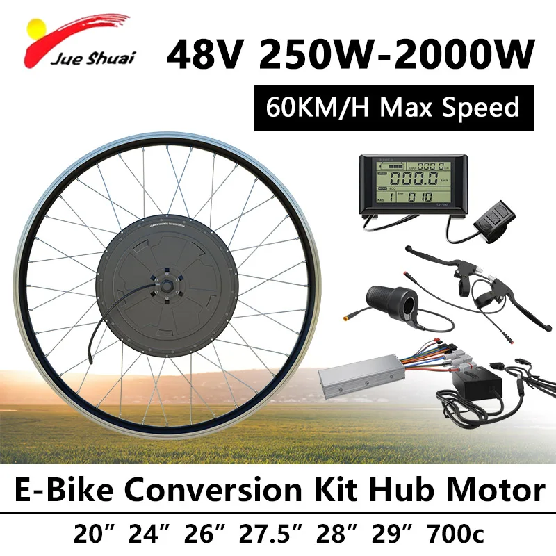 48V 250W/350W/500W/1500W/2000W E-Bike Conversion Kit Max Speed 60KM/H Motor Wheel Kit IP54 Waterproof Kit Bicicleta Eléctrica