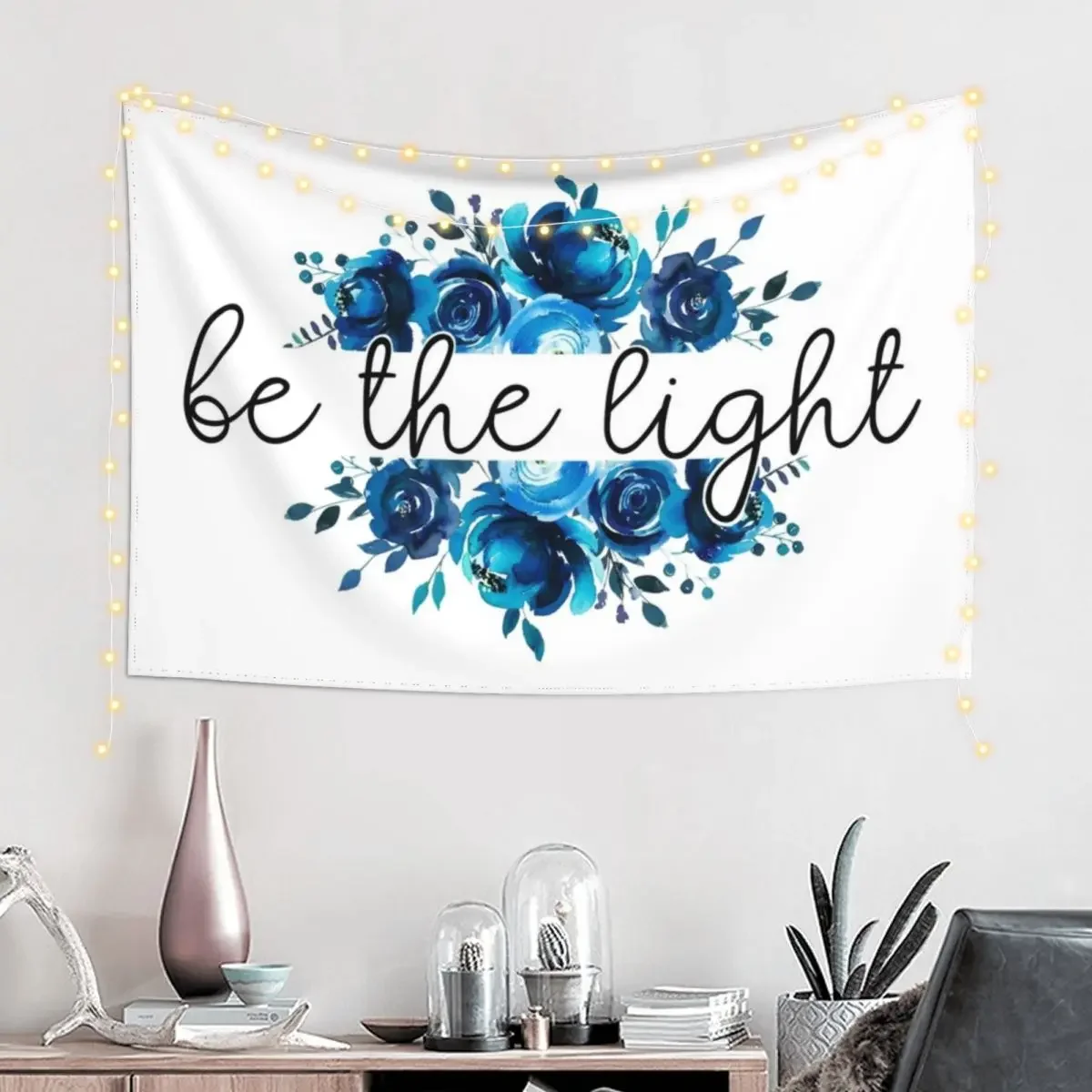 Be the light - Christian bible verse floral watercolor lettering quote Tapestry Custom Wall Hanging Decor Tapestry