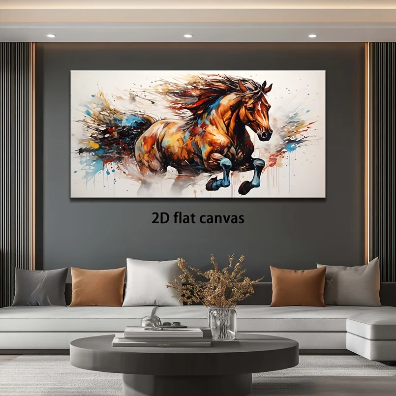 Large-sized frameless canvas paintings,Modern Abstract Galloping Horse Poster and Prints Graffiti Animal Art Canvas Painting Wal