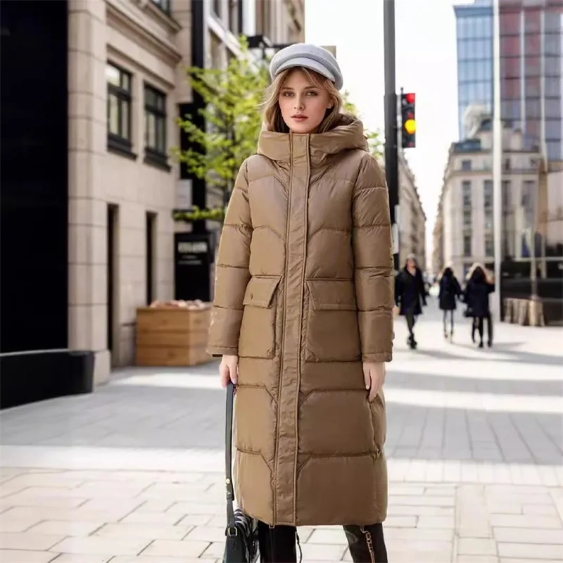 2024 New Thicken Snow Parkas Fashion Windproof Glossy Down Cotton Hooded Women Jacket Winter Loose Long Coat Ladies Outwear