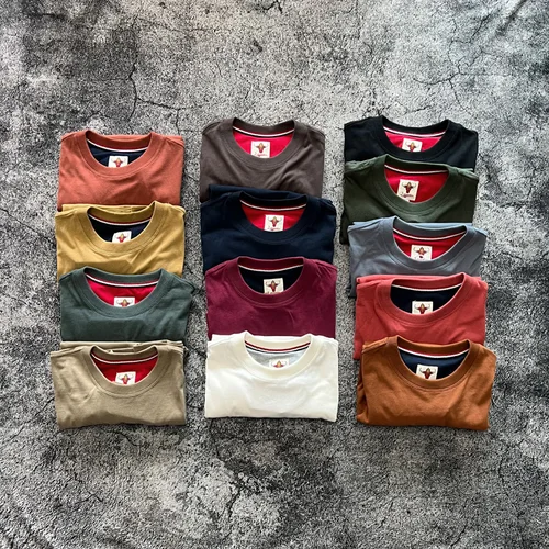 Imagen 2 del producto NOVEDAD DE VERANO 2026, camiseta básica Retro americana de 220g de manga corta con cuello redondo, Tops de tela de felpa informales lavados de algodón 100% a la moda para hombre