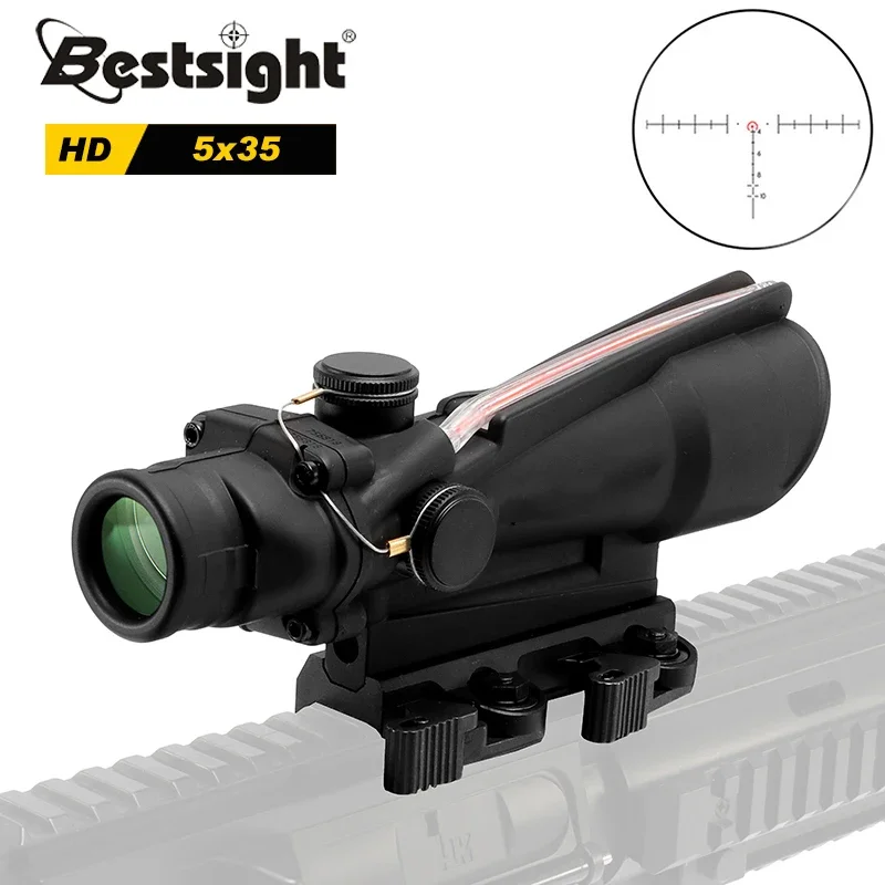 

5x35 ACOG Hunting RifleScopes Red Glass Etched Reticle Real Fiber Optics Tactical Sights Rifle Scope