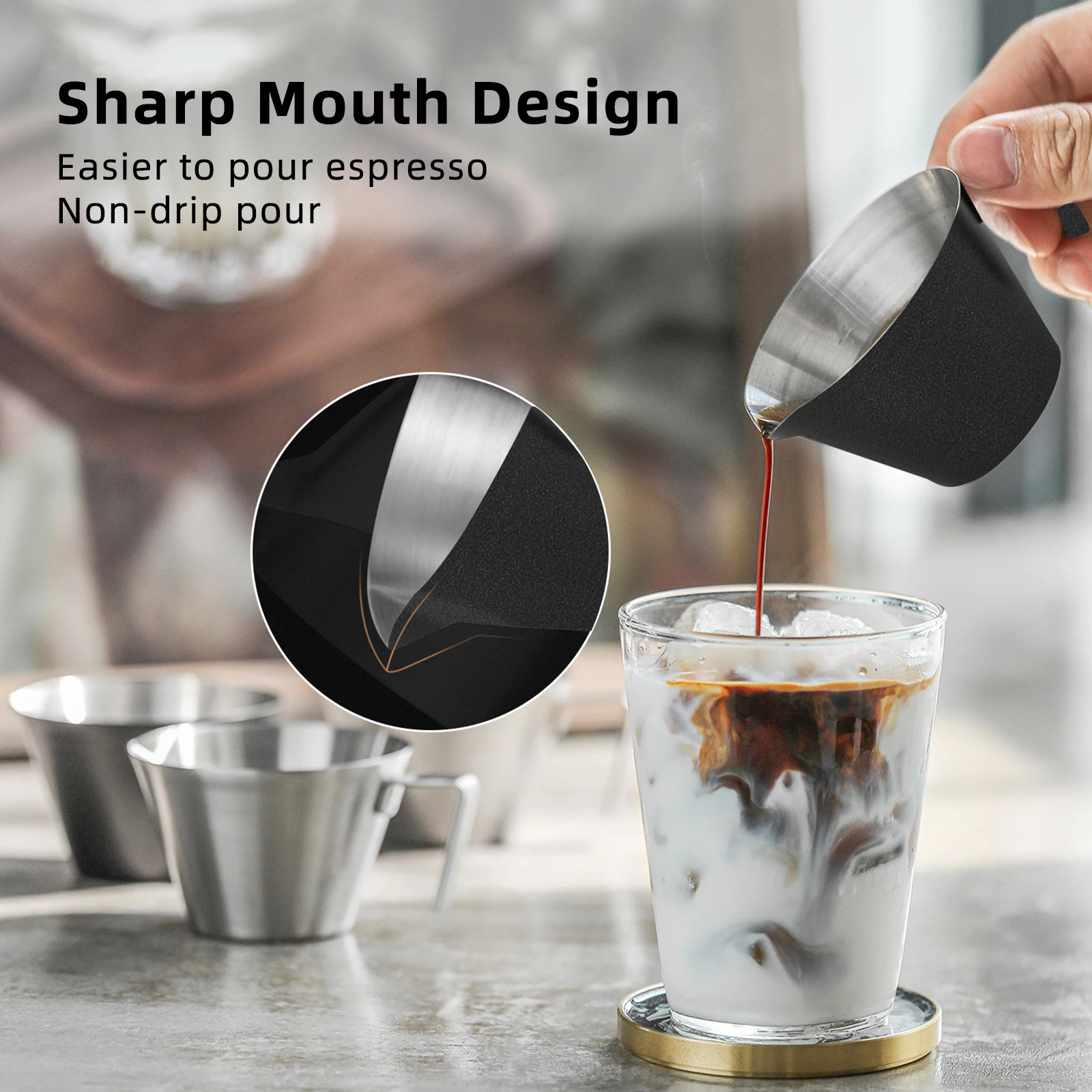 MHW-3BOMBER Coffee Measuring Cup Measuring Cup Sharp Mouth Stainless Steel with Scale Measure Jug Professional Home Barista Tool