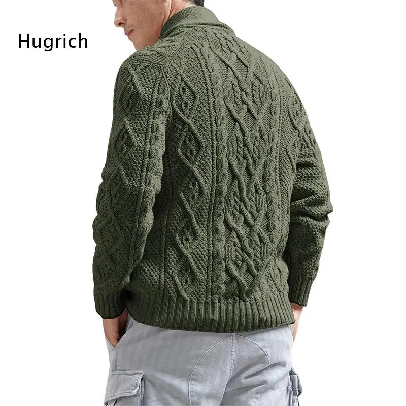 Mens Solid Shawl Collar Chunky Cable Knit Cardigan Single Breasted Button Long Sleeve Knitted Outer Tops