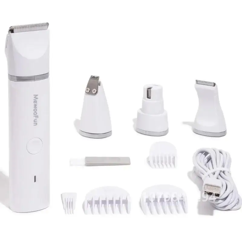 

Mewoofun 4 in 1 Pet Electric Hair Trimmer with 4 Blades Grooming Clipper Nail Grinder Professional Recharge Haircut For Dogs Cat