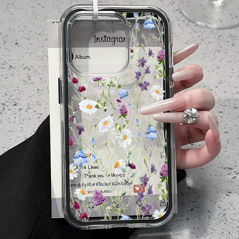 Gänseblümchen-Blumen Transparente 2-in-1 Candy Handyhülle für iPhone 11 12 13 14 15 16 17 Pro Max Plus Air Klare Stoßfeste Schutzhülle – Detail 2