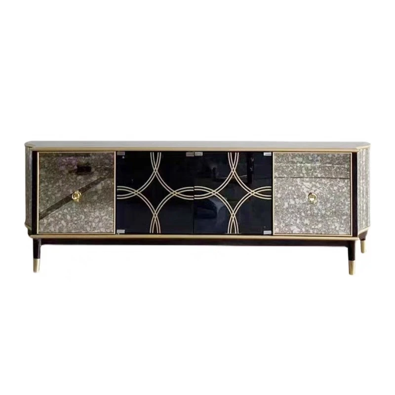 American light luxury, solid wood TV cabinet, neoclassical high-end retro glass surface audio-visual cabinet in living room