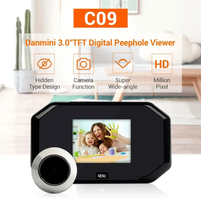 Câmera de porta digital LCD com zoom IR, visualizador peephole, campainha, tela colorida, 145 graus ultra grande angular, 3,0 polegadas