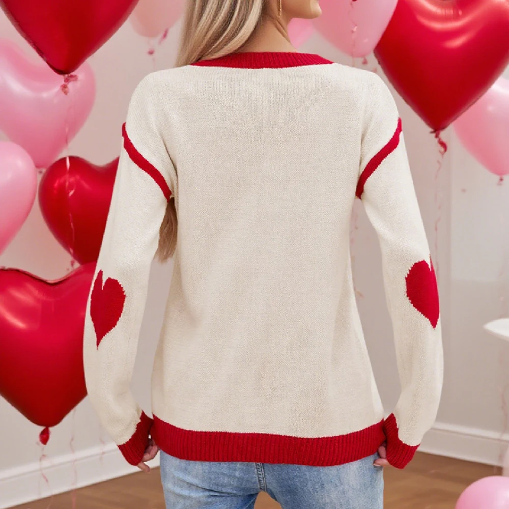 المرأة جولة الرقبة محبوك سترة نمط القلب عيد الحب نمط الخريف الشتاء الأكثر مبيعا
