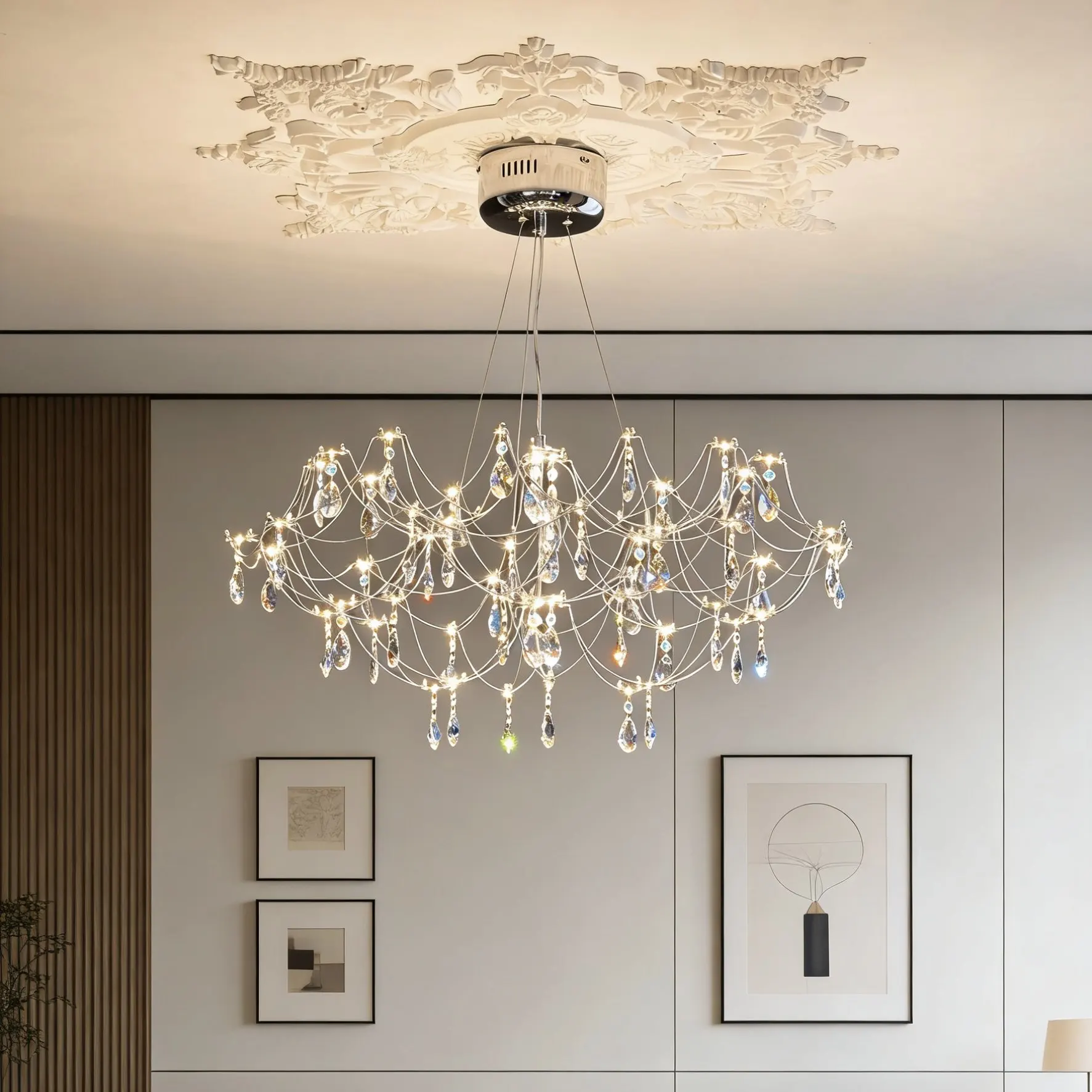 French Firefly Living Room Pendant Light 2026 New Egyptian Crystal Starry Sky High-end Bedroom Light Designer Light