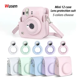 For Fujifilm Instax Mini 12 Camera Case PU Leather Soft Protective Case travelling Shoulder Strap bag with Selfie Close-Up Lens