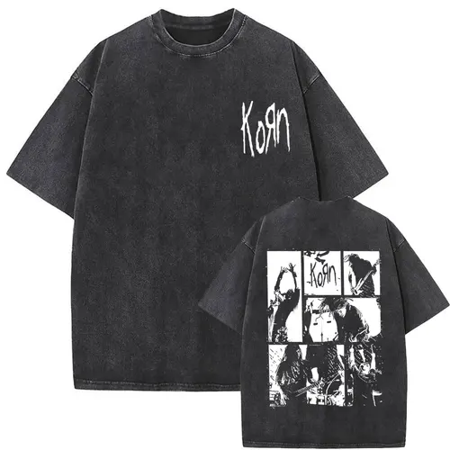 Nueva camiseta lavada Vintage alternativa Nu Metal Rock Band Korn con estampado, camisetas de gran tamaño para hombre, camisetas de moda para hombre, ropa de calle Y2k