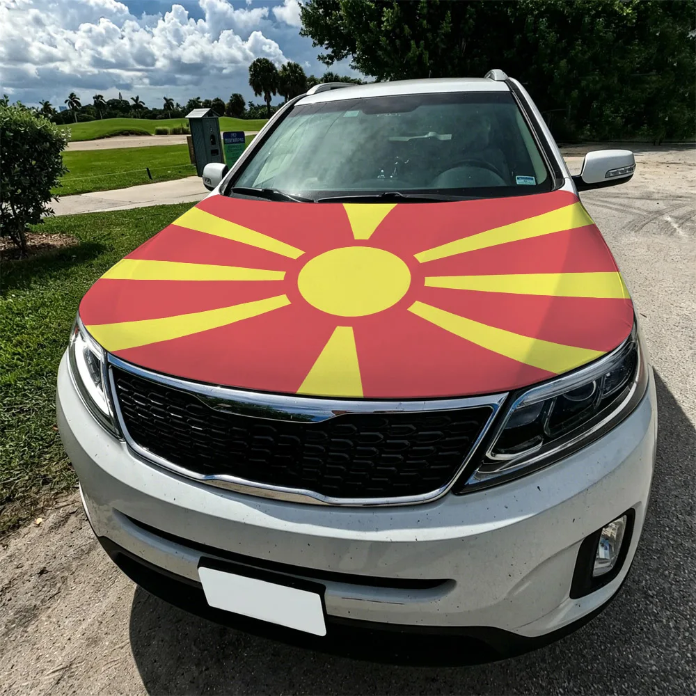 3.8x5.3ft North Macedonia Car Hood Cover Flag Swiss Confederation Car Bonnet Banner Elastic Fabrics Windproof