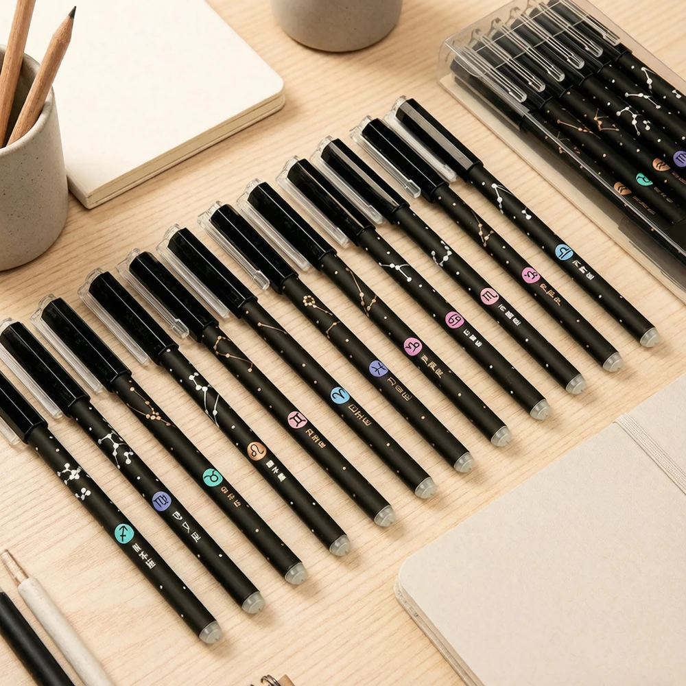 12PCS 0.5MM Heat Erasable Pens, Needle Pen Nib, Colored Heat Sensitive Erasable Gel Pen, Smooth Writing, Black Blue Ink