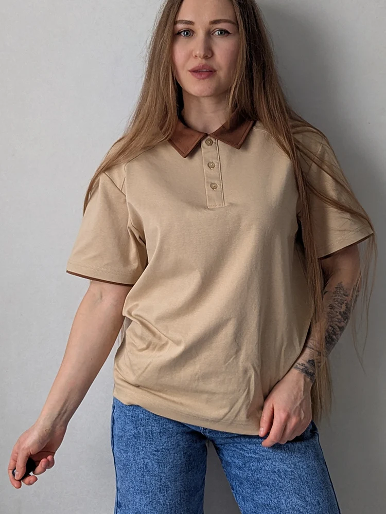 Streamgirl Summer Women's T-shirts And Polo Shirts Woman Cotton Black Loose Short Sleeve Brown Polo T Shirts For Women Oversized 8 Sfb82c2d919f04873bf416c00f2b1e506y