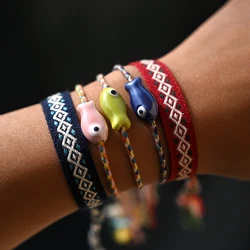 Set of 5 Ceramic Fish Woven Tassel Friendship Bracelets - Stylish and Boho Jewelry Accessories