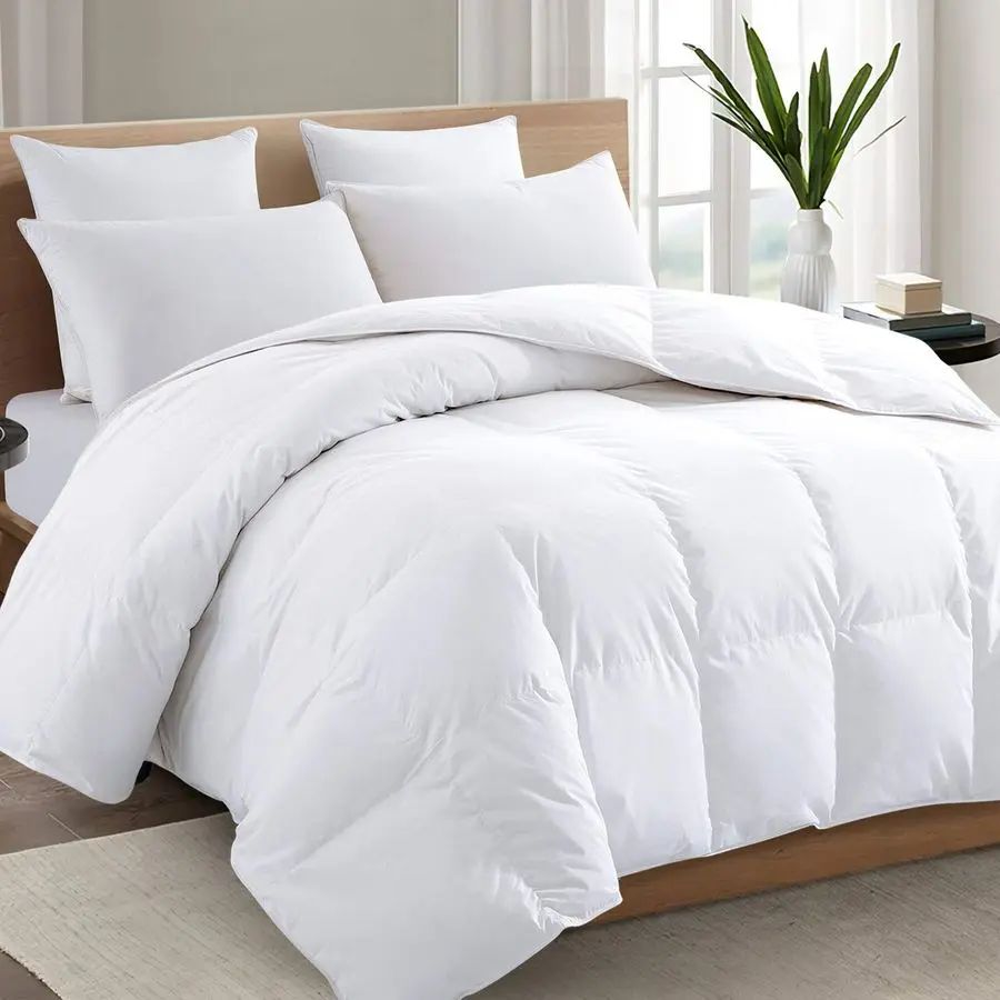 

Premium 2100 Series Queen Comforter All Season Breathable White Comforter Soft 4D Spiral Fiber Quilted Down Alternative Duvet I