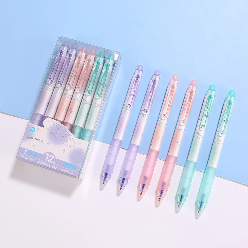 

12 шт. выдвижные стираемые гелевые ручки Fine Point 0,5 мм, гладкая гелевая ручка для письма с ластиком для ведения журналов, заметок, маркировки