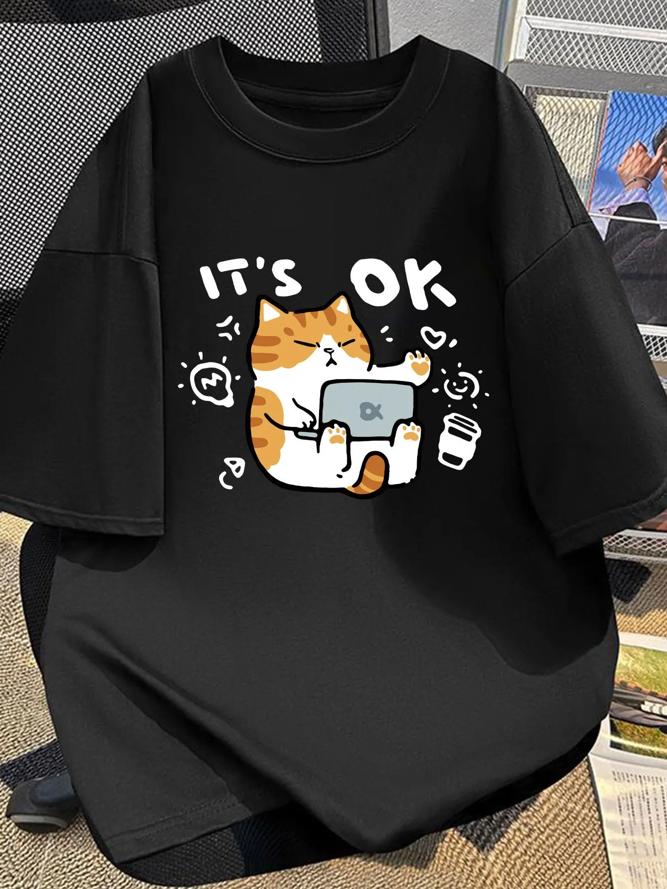 

Funny "It's Ok" Graphic T-Shirt - Relaxed Fit Casual Everyday Tee Harajuku Short Sleeve Casual Clothing Street Aesthetic Clothes