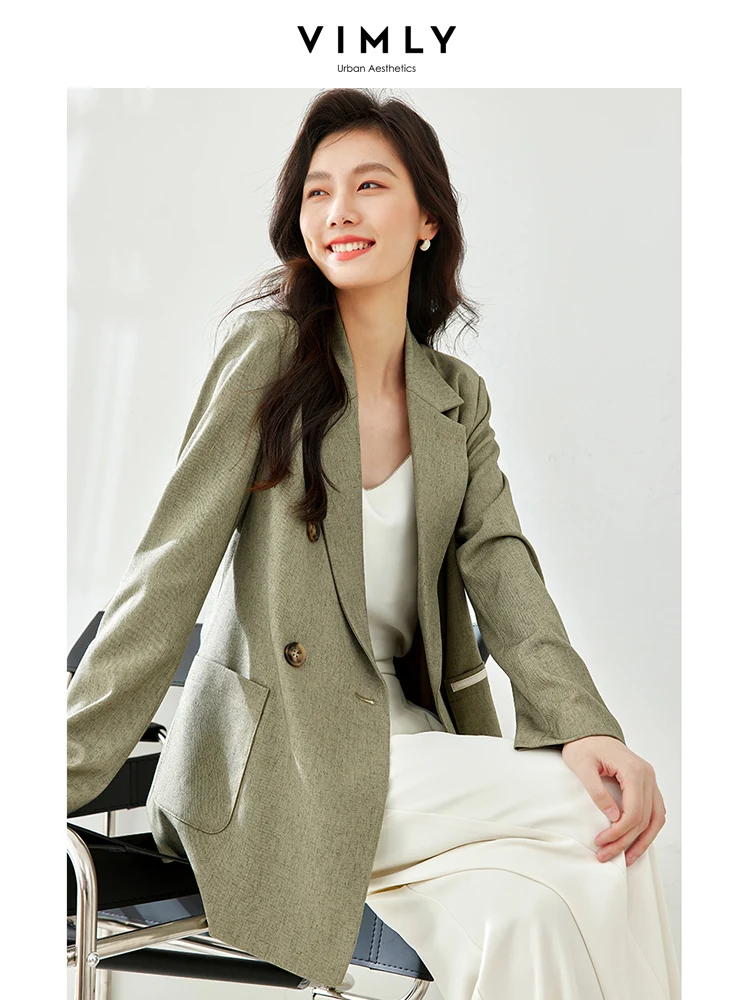 Vimly-Blazer décontracté pour femme, veste élégante, crantée, double boutonnage, manteau de travail, automne, nouveau, V5658, 2023